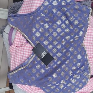 INDYA Purple Boota Foil Print pearl embellished V neck India croptop Top  Nwt 2X